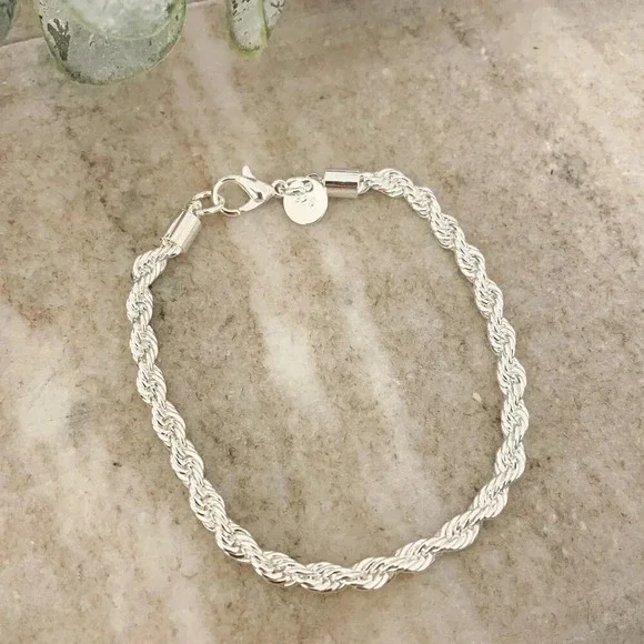 925 Sterling Silver Dainty Twist Chain Bracelet Stackable Chain Bracelet - Picture 3 of 4